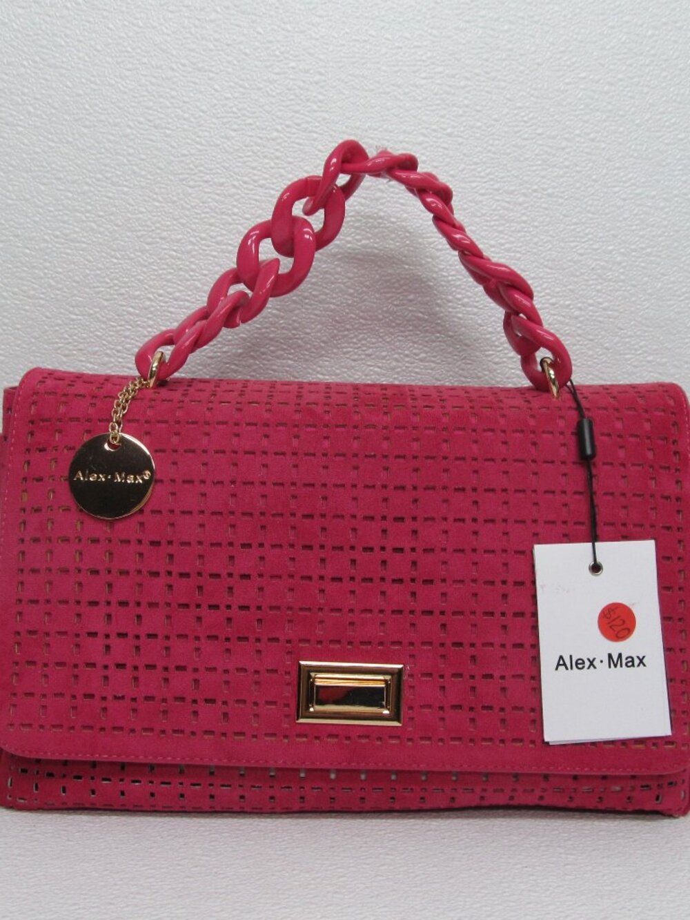 Alex Max Design Handbag Faux Suede Pink Fuchsia Chain Strap